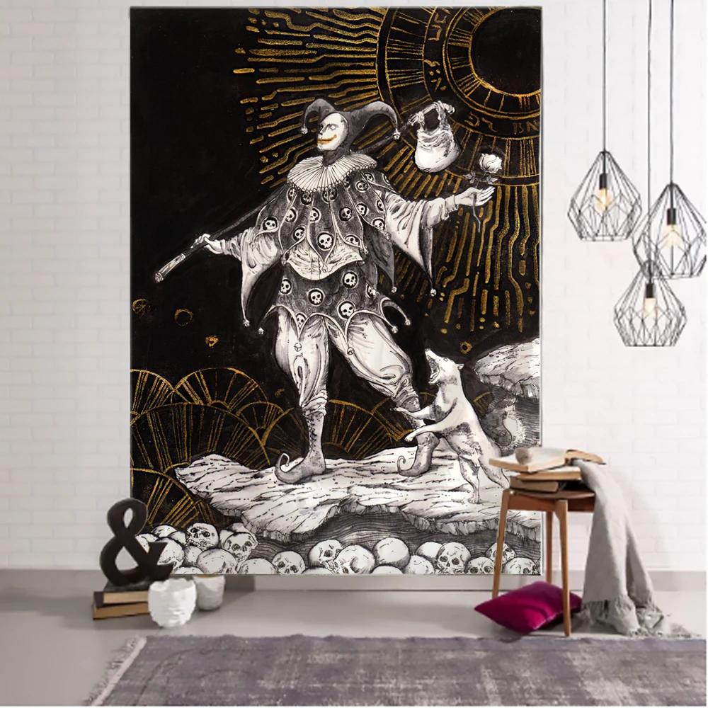 Witchcraft Tarot Tapestry Wall Hanging Black Khaki Sun Moon Starry Universe Geometric Pattern Dormitory Home Decoration Curtains