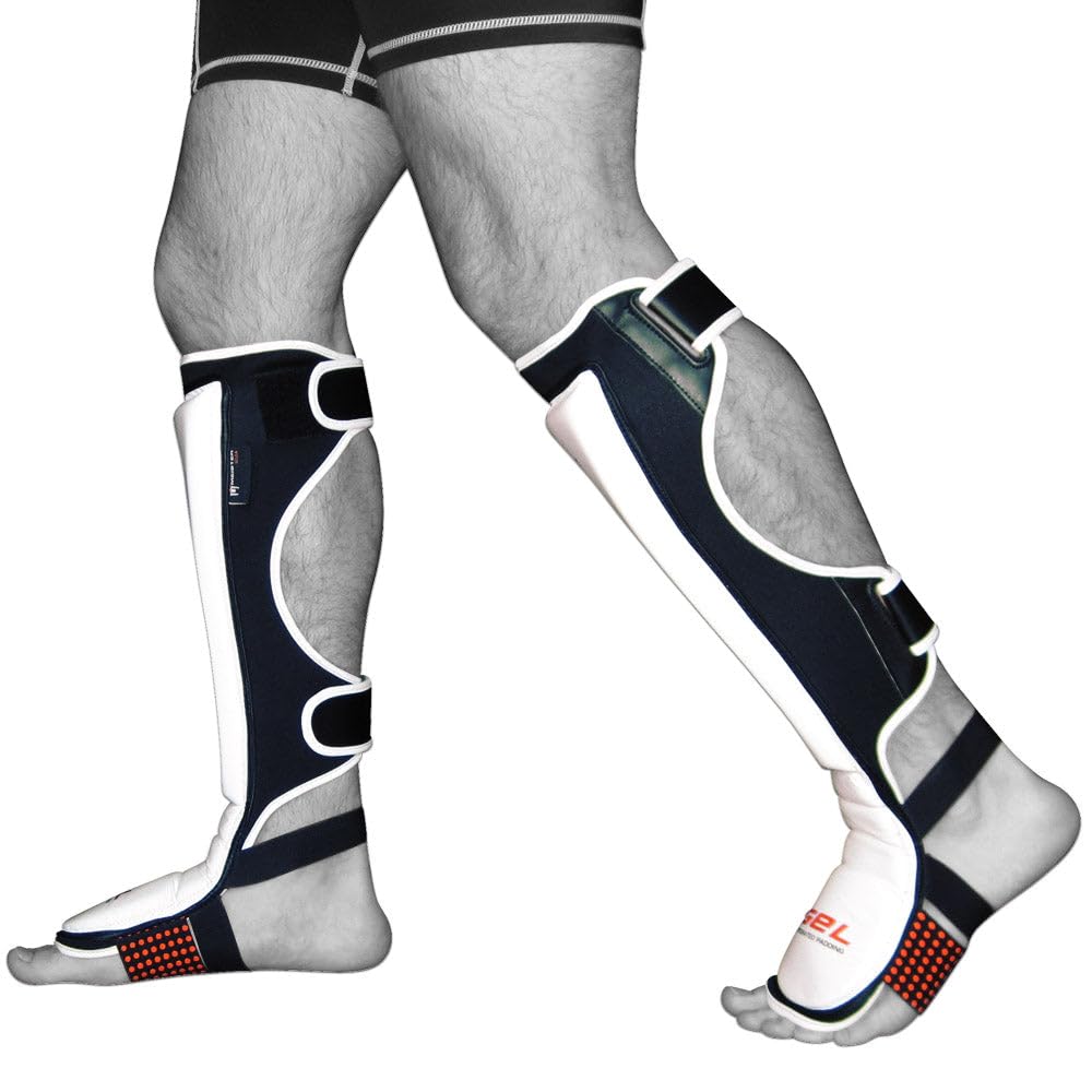 Autentiske Meister Edge Lær Steg Leggskinn Hvite for MMA og Kickboksing (Par) - - Liten/middels