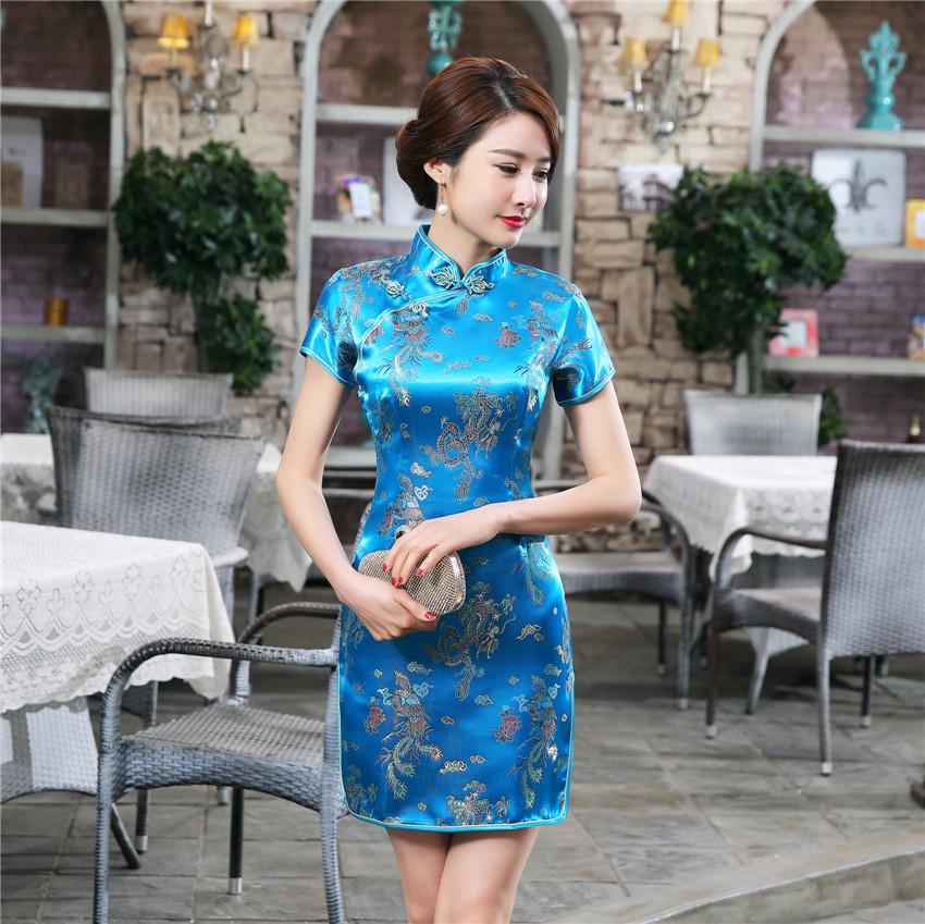 Damen Stehkragen Übergröße Kurz Cheongsam Literarisch Retro Chinesisches Cheongsam