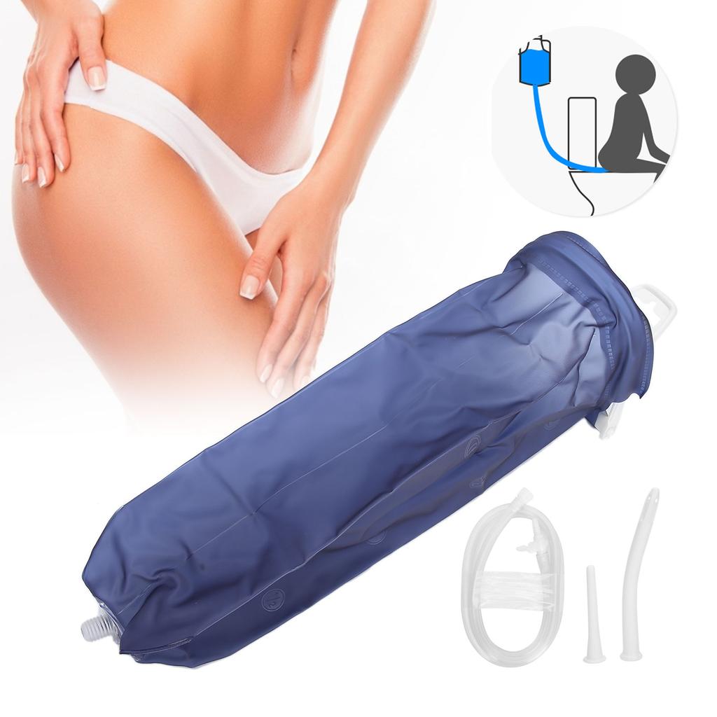 Folding Reusable Enema Bag Unisex Men Women Home Colon Cleansing Bag Hose Tips Set