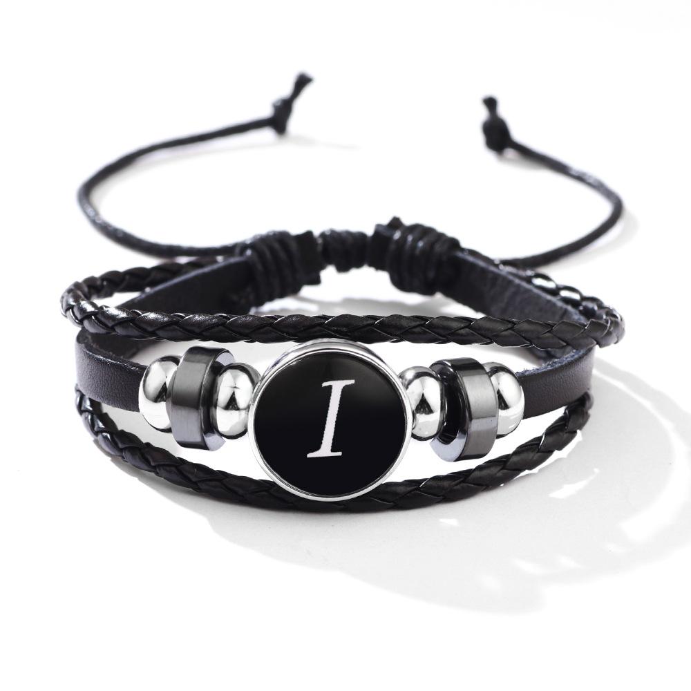 Fashion 26 Letters PU Leather Bracelets Multilayer A-Z Name Initials Bracelet For Men Wrist Accessories Jewelry Birthday Gifts