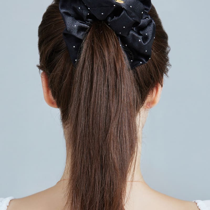 J.ESTINA LALA Satin Dot Hair Scrunchie - Dusty Black (JALJHS3BF827FA000)