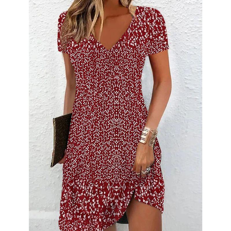 

V-neck Floral Dot Print Dress for Womenv Collar Floral Dot Print Dress Red S