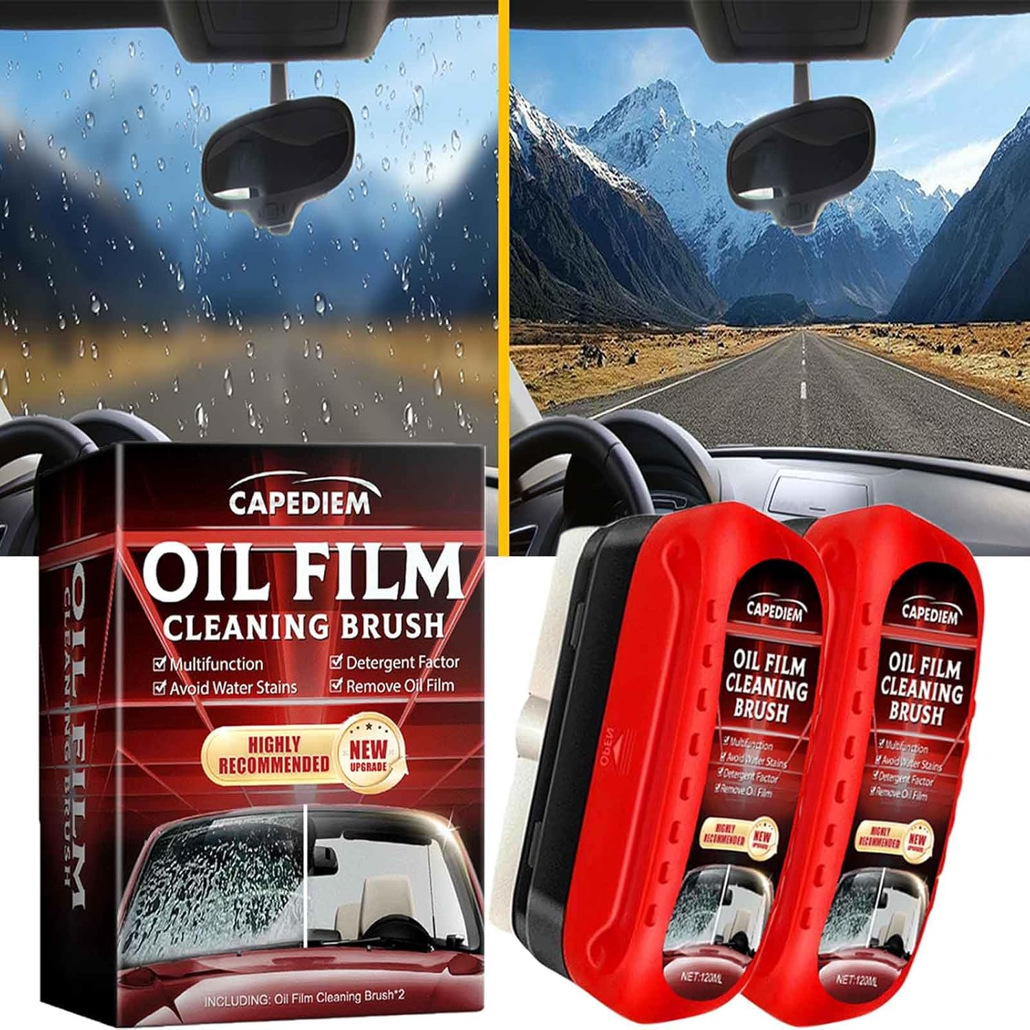 

CAPEDIEM 2026 NEW Automotive Oil Film Cleaning Brush for Car Windows,Glass Cleaning Board, Suitable for Windshield Glass Oil Film Remover, Car червоний