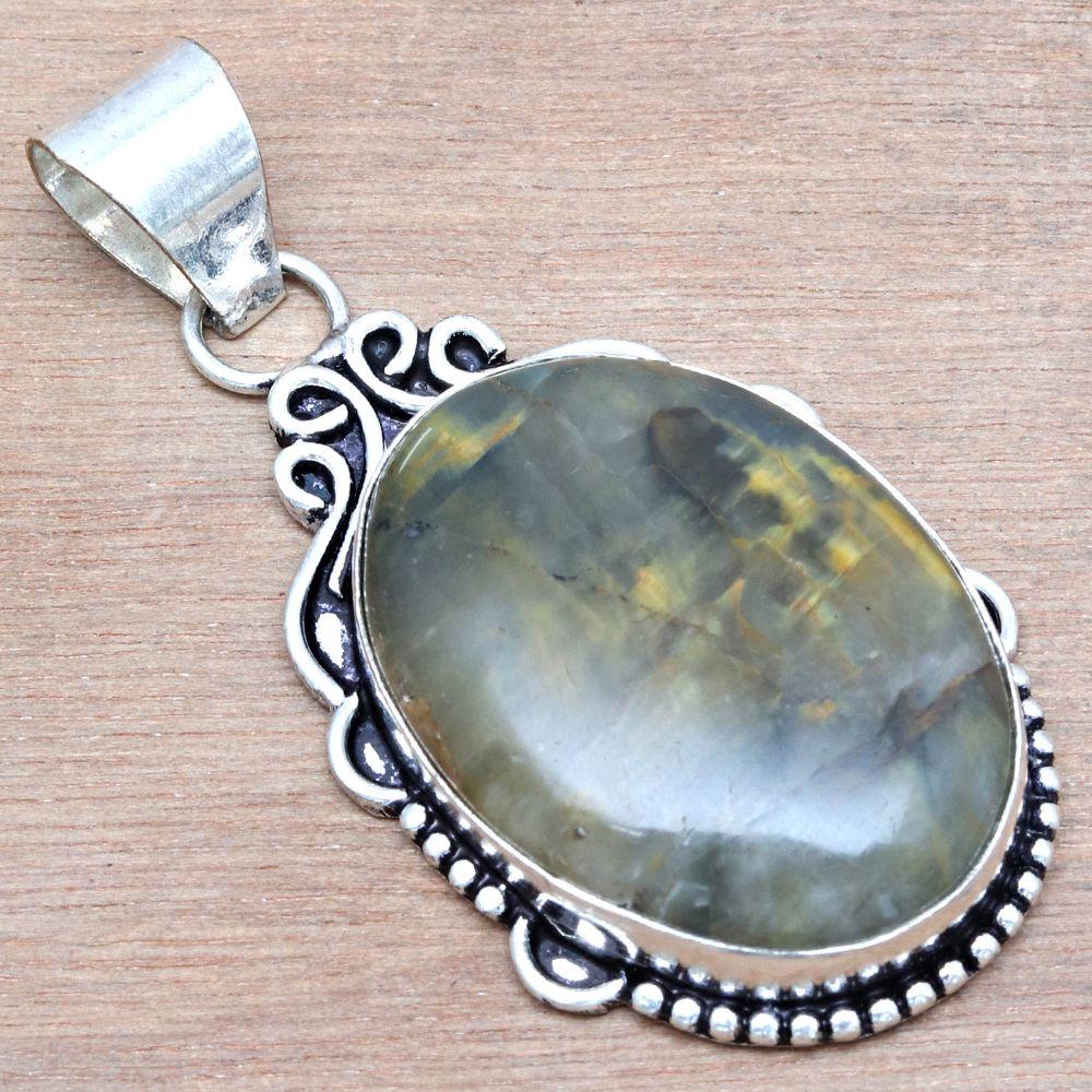 Pendant Newlite Jasper Gemstone Handmade Mother's Day Silver Jewelry 2.25"