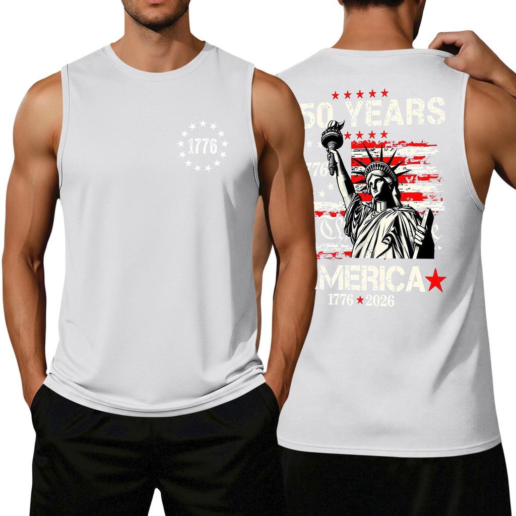 Men's Loose Fit Sleeveless Tank Top Casual Flag Print Graphic Tee WE THE PEOPLE 250 Years Commemorative Design Summer Shirt