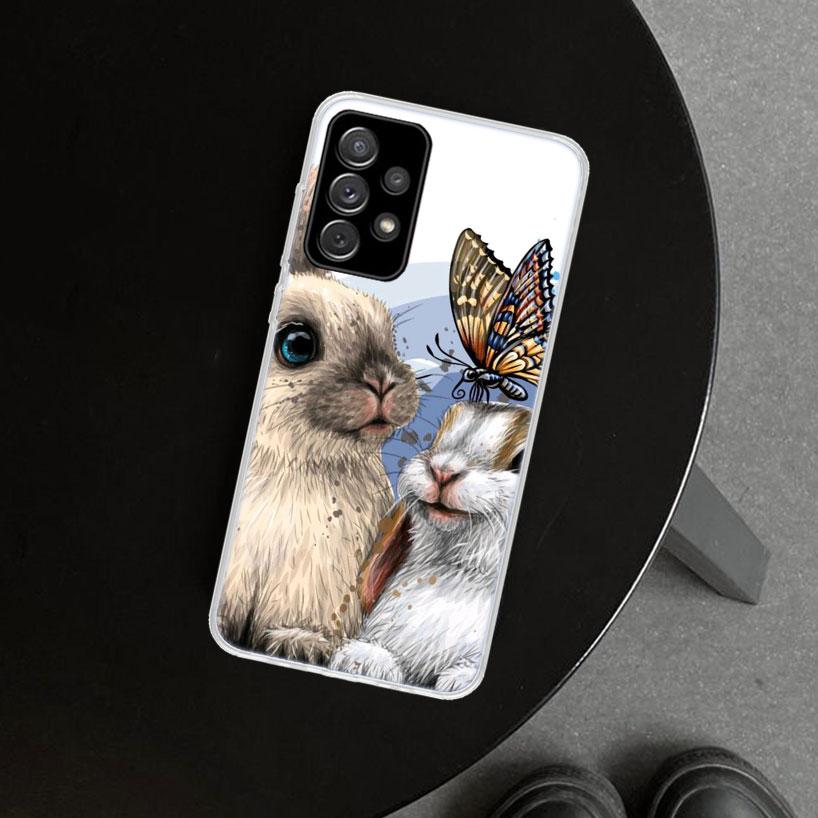 Cute Bunny Rabbit Phone Case Cover For Samsung Galaxy A12 A22 A32 A52 A72 A02S A51 A50S A31 A20S A10S Note 20 Ultra 10 Plus Gala