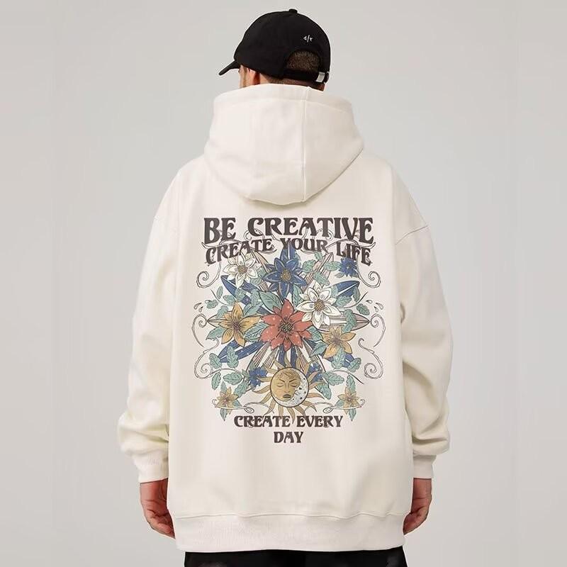 M-8XL American Retro Style Oil Painting Style Men's Warm Top Loose Slimming Hoodie