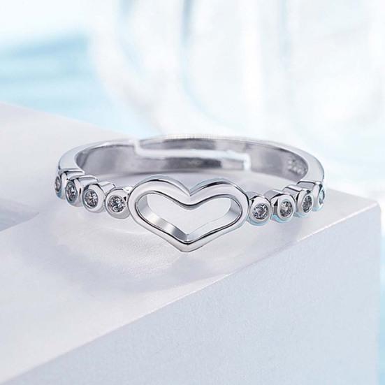 Women Hollow Heart Rhinestone Inlaid Finger Ring Wedding Party Jewelry Gift