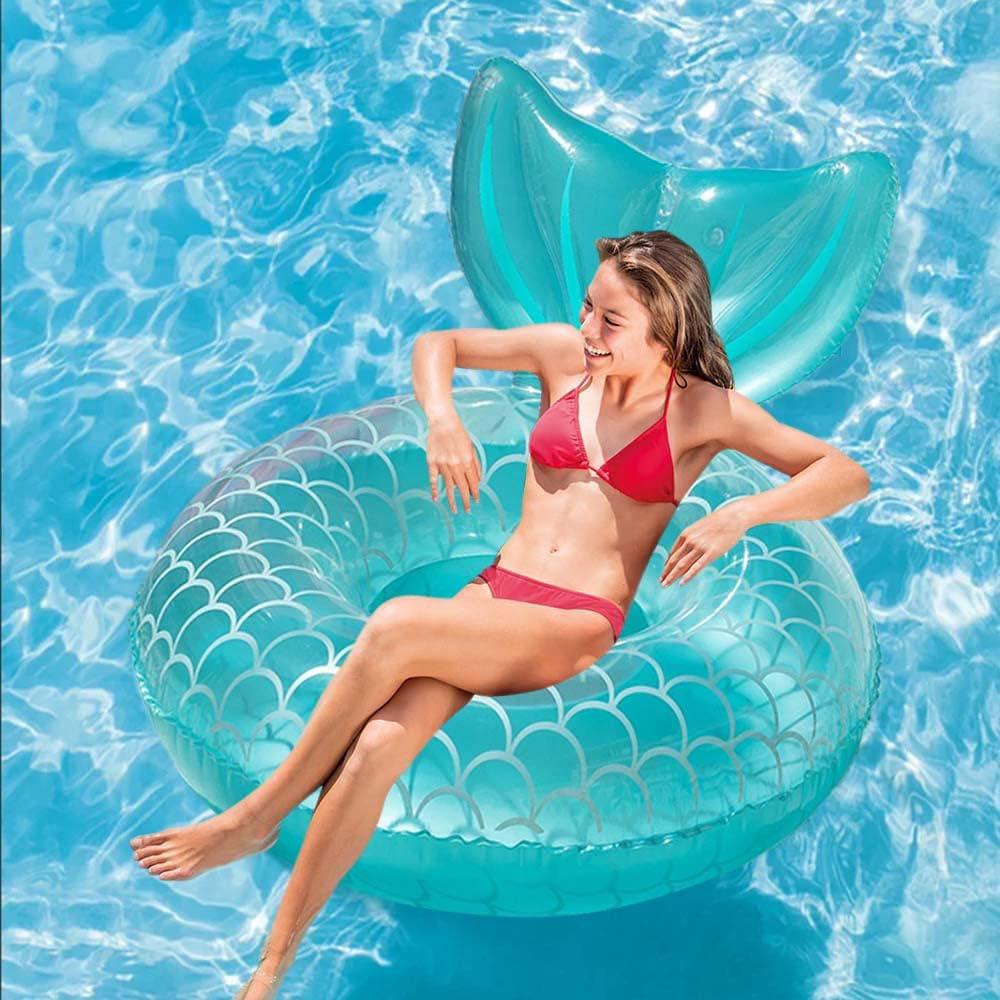 1 Pc Ins Mermaid Blue Swimming Hoop Underarm Hoop Inflatable Floating Hoop Pvc Thickened Swimming Hoop Suitable For Pool Be Practical Use