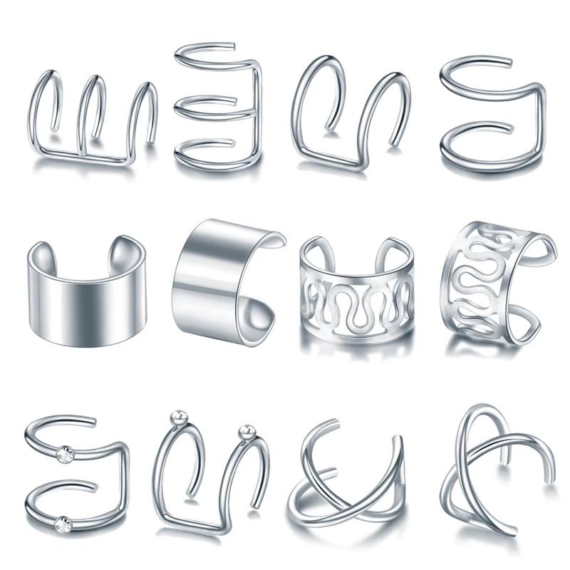 12pc Stainelss Steel Clip On Ear Cuff Earrings Fake Cartilage Earrings Lot Non Piercing Clip On Earrings Set Earrings For Women