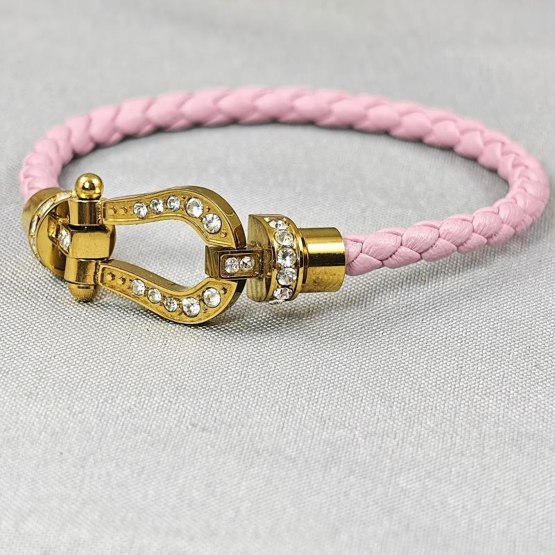 High-end Stainless Steel Full Brick Magnet Horseshoe Buckle Head Bracelet Gold-plated Diamond-encrusted Male and Female Couples Full Diamond Hand Rope