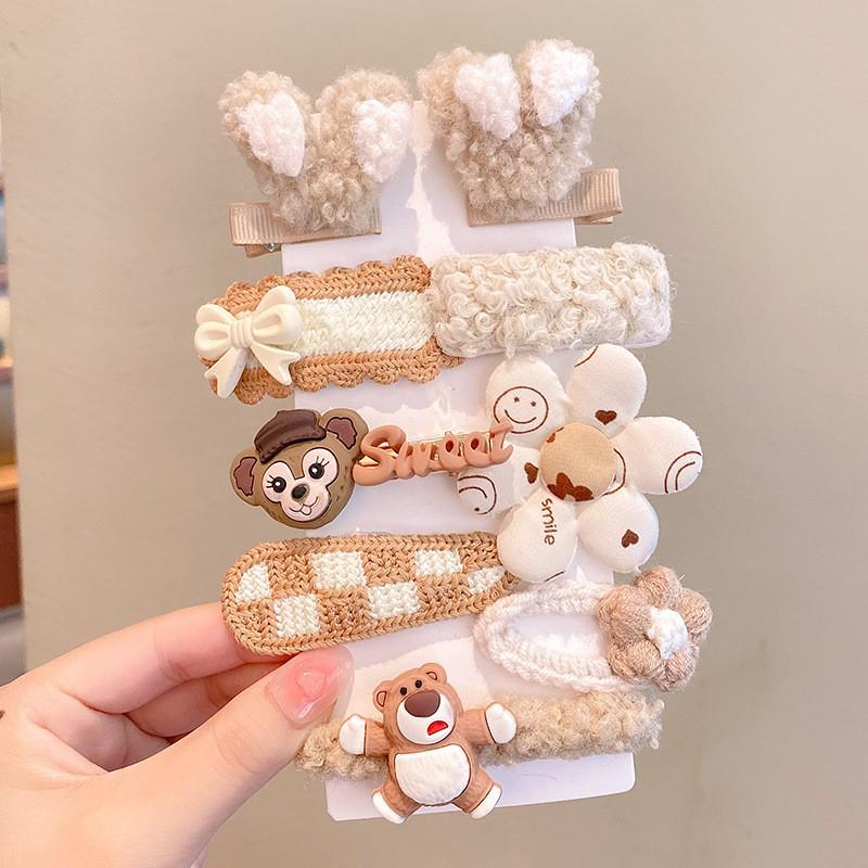 Autumn & Winter Plush Bear Hair Accessories: Cute Milk Coffee Wool Flower Butterfly Hairpin for Children
