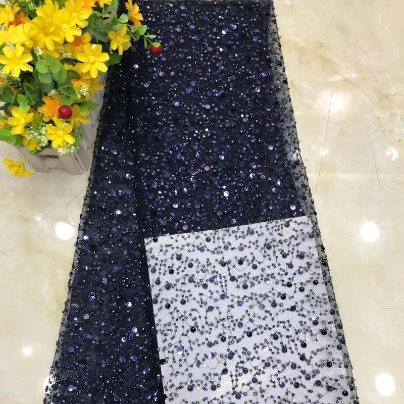 Luxury 3D Sequined Beaded Mesh Embroidered Lace Fabric Handmade Wedding Dress DIY Accessories Width 130cm 1Meter