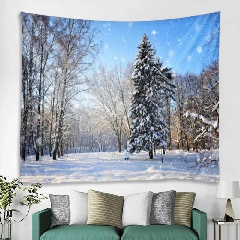 Winter Snowy Forest Pattern Bedroom Curtain Background Cloth Home Decoration Room Living Room Wall Tapestry