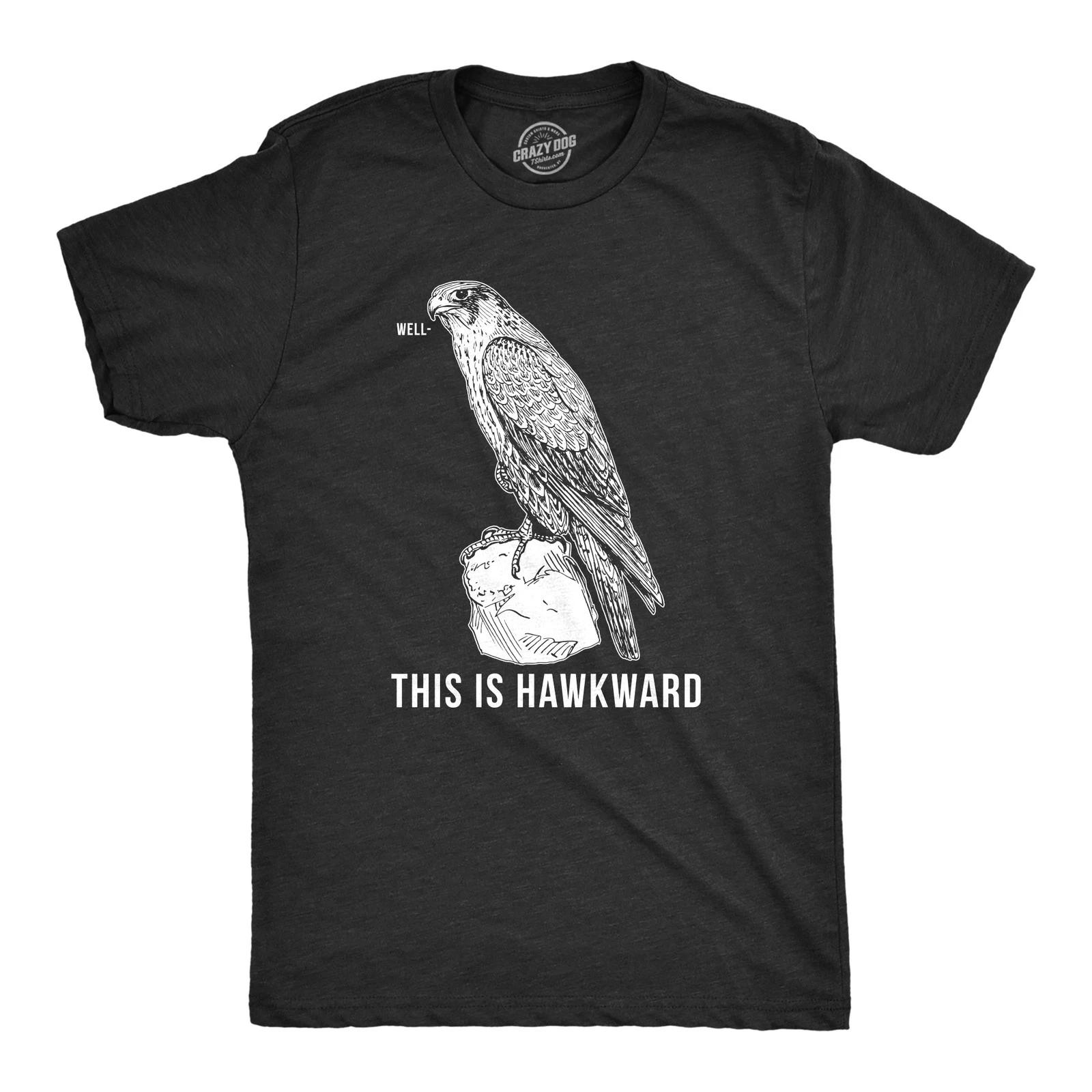 Mens Well This Is Hawkward T Shirt Funny Hawk Bird Awkward Tee XXL
