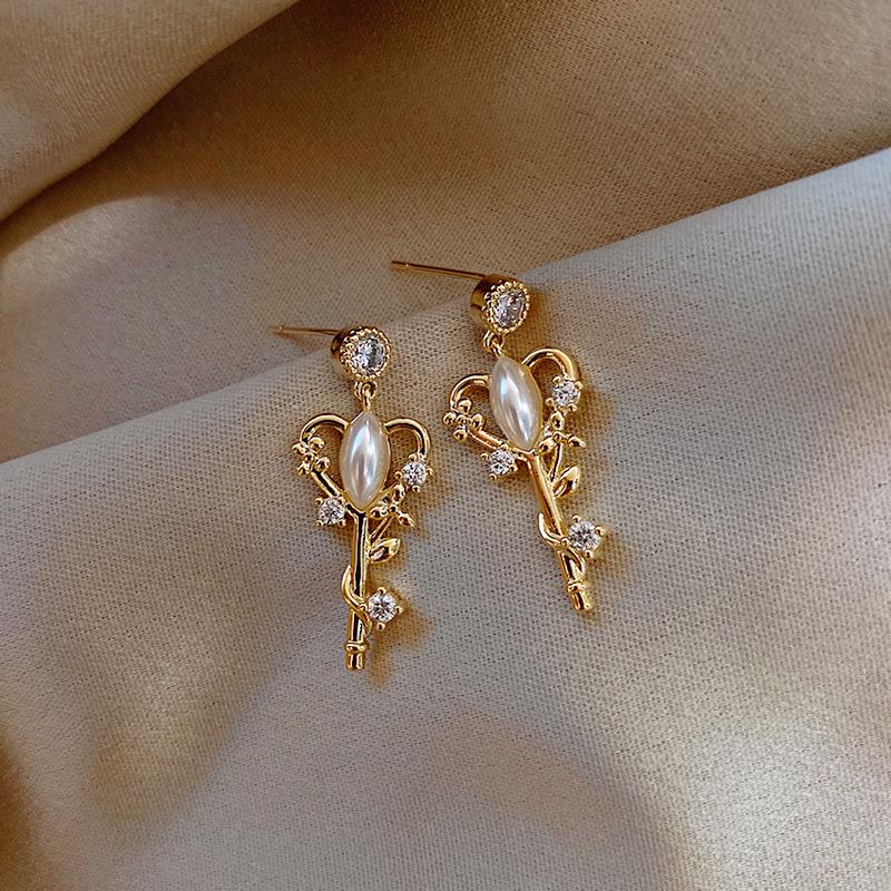 S925 Silver Original Designer Key Stud Earrings – New Trendy Literary Korean Style Jewelry for Women