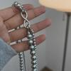 Shijia Pearl Double-Layered Necklace with Detachable 8-Shaped Buckle – Versatile Styles, Hemp Gray Chain.