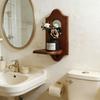 Vintage Wall Mirror with Shelf, Solid Wood Hanging Decor with Candlestick Holder, Decorative Wall Rack for Cafe & Home