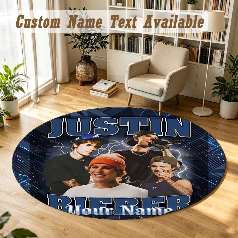 Round Rug Custom NameJustin Bieber Pattern Non Slip Carpet Home Floor Decor
