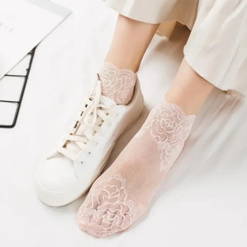20 Paare Lolita Spitze Unsichtbare Damen Socken Sommer Dünne Sektion Hohl Mesh Spitze Blume Baumwollsohle Bequeme Atmungsaktive Socke