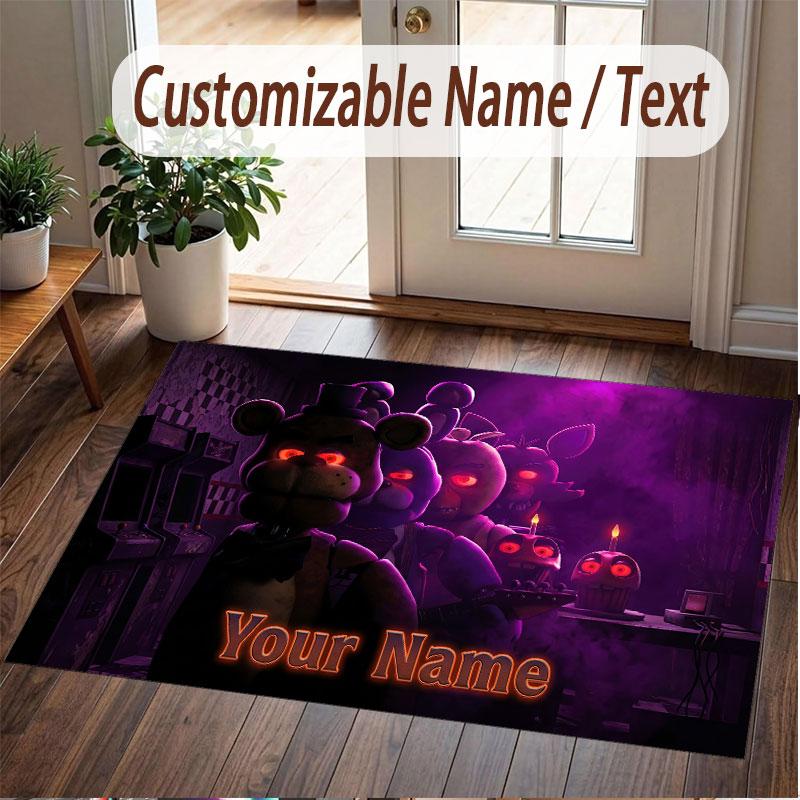 Custom Name Text Crystal Velvet Rug,Five Nights at Freddy’s Soft Plush Decorative Non Slip Floor Carpet