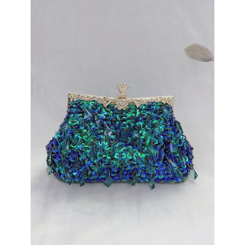 

Retro handmade bag beaded dress bag dinner bag elegant cheongsam bag women s handbag beaded bag зелений
