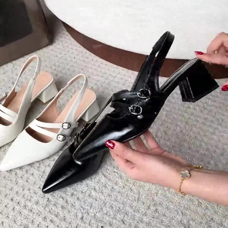 Comfort Shoes for Women Buckle Luxury Sandals Block Heels 2025 Summer Suit Female Beige Med Retro Fashion Chunky Girls