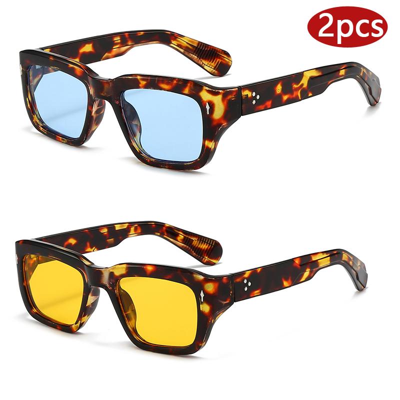 

2pcs New Small Square Casual Sunglasses Fashion Women Rivet Outdoor Gradient Sun Glasses Personalized Sunscreen Colorful Eyewear