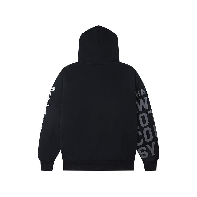 Mens Oversized Hooded Zip-Up Sweatshirt Black Cotton Streetwear Loose Fit 2025