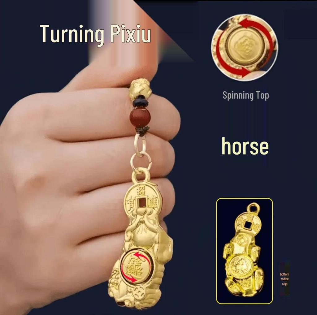 2025 Year of the Snake Pixiu Zodiac Keychains - Rotating God of Wealth Metal Pendants