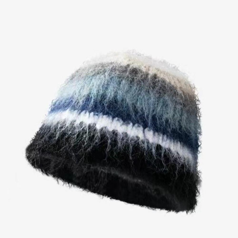Colorful Striped Knitted Hat Soft Cotton Crochet Beanie Hat New Woolen Bucket Cap  Unisex