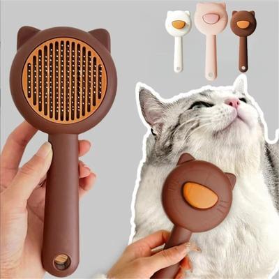 Pente Autolimpante para Animais de Estimação Fácil de Limpar Massagem Escova Removedora de Pelos de Gato Remove Nós Pente Mágico para Massagem para Gato de Pelo Longo