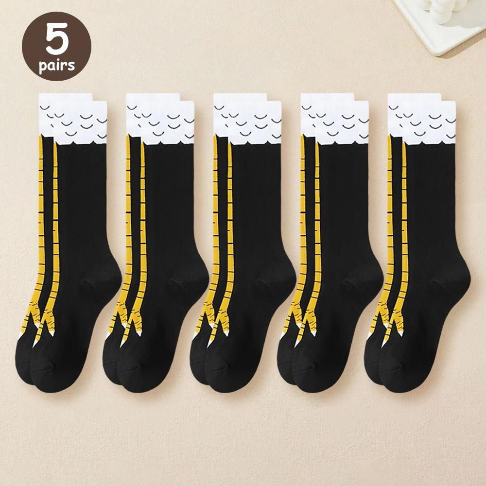 1/2/5 Pairs Women Knee High Socks Trendy Cartoon Funny Chicken Claw Socks Fitness Sports Casual Slim Leg Long Tube Socks Women