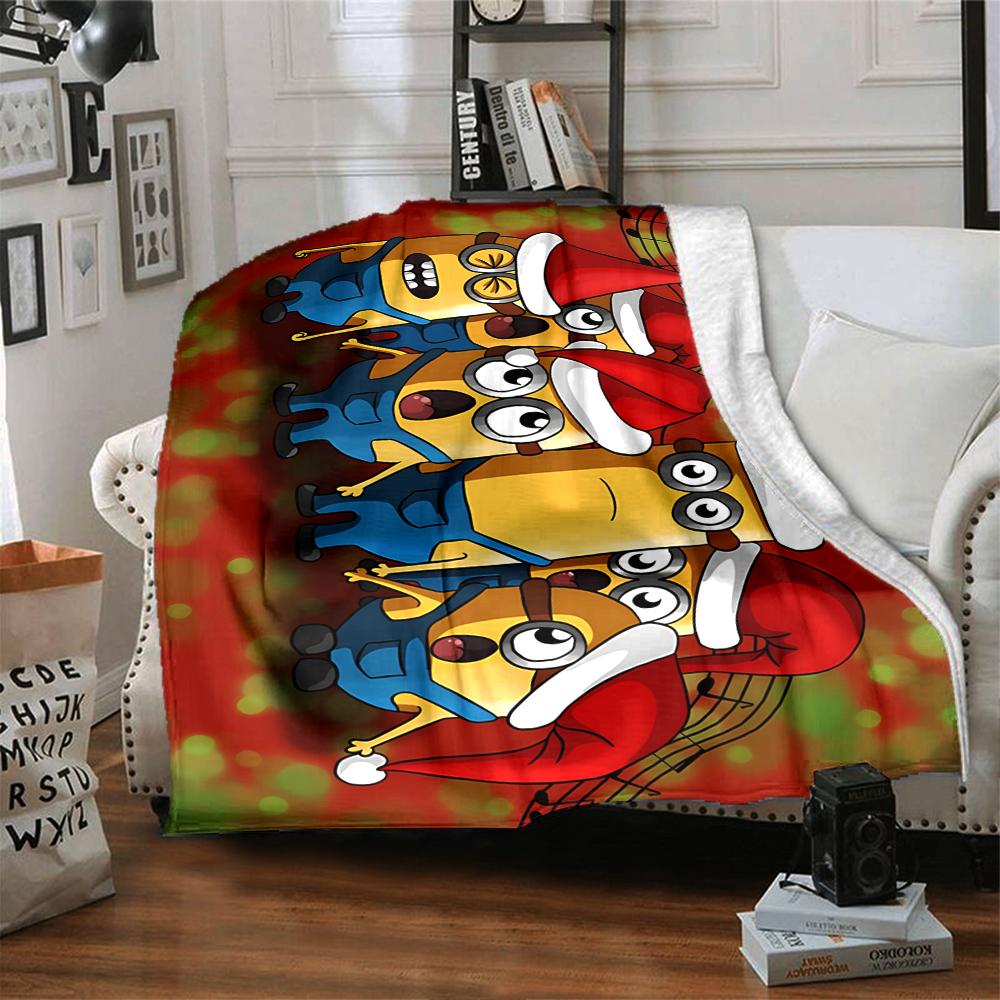 1Pc Happy Minions Holiday Wreath Blanket Soft Throw Blanket For Home Bedroom Bed Sofa Travel Office Solid Christmas Blanket