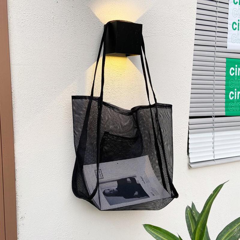Women Mesh Beach Travel Shoulder Bag Large Capacity Casual Totes for Holding Toys Grocery Picnic Ladies Handbag Shopping Bag