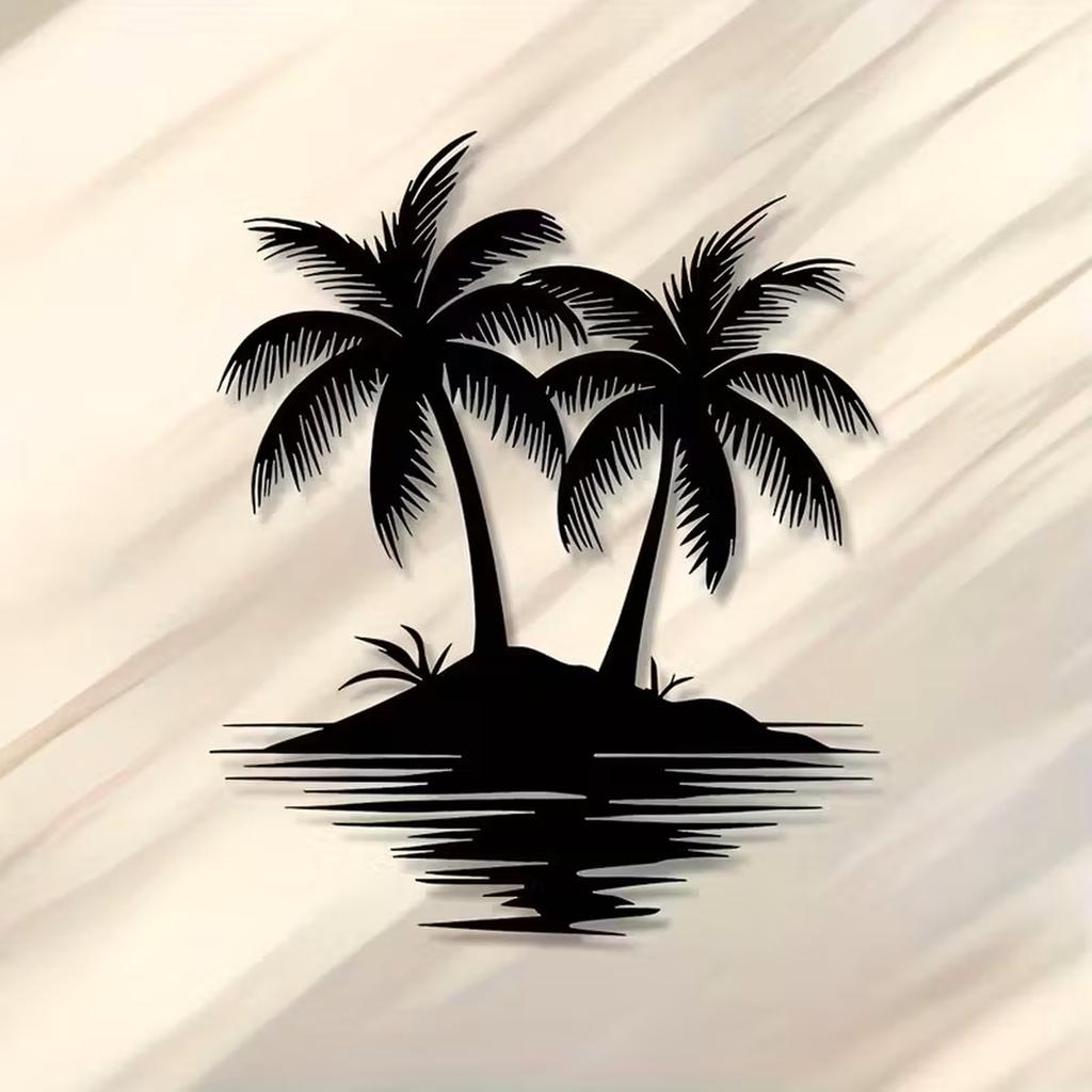Metal Wall Art Palm Tree Silhouette Island Design Decorative Iron Artwork for Modern Minimalist Home or Office Wall Decoration