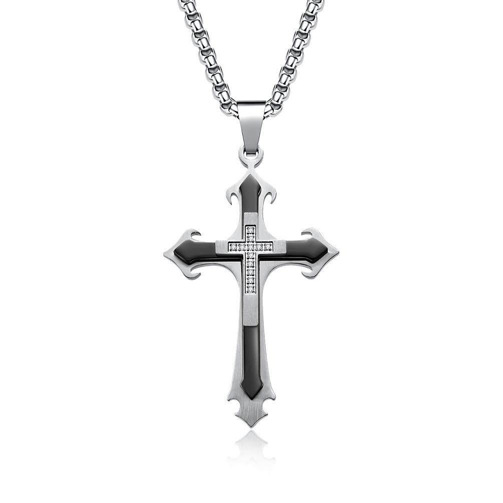 2025 Jewelry Inlaid Zircon Cross Pendant Clavicle Chain Men's Classic Personalized Versatile Necklace