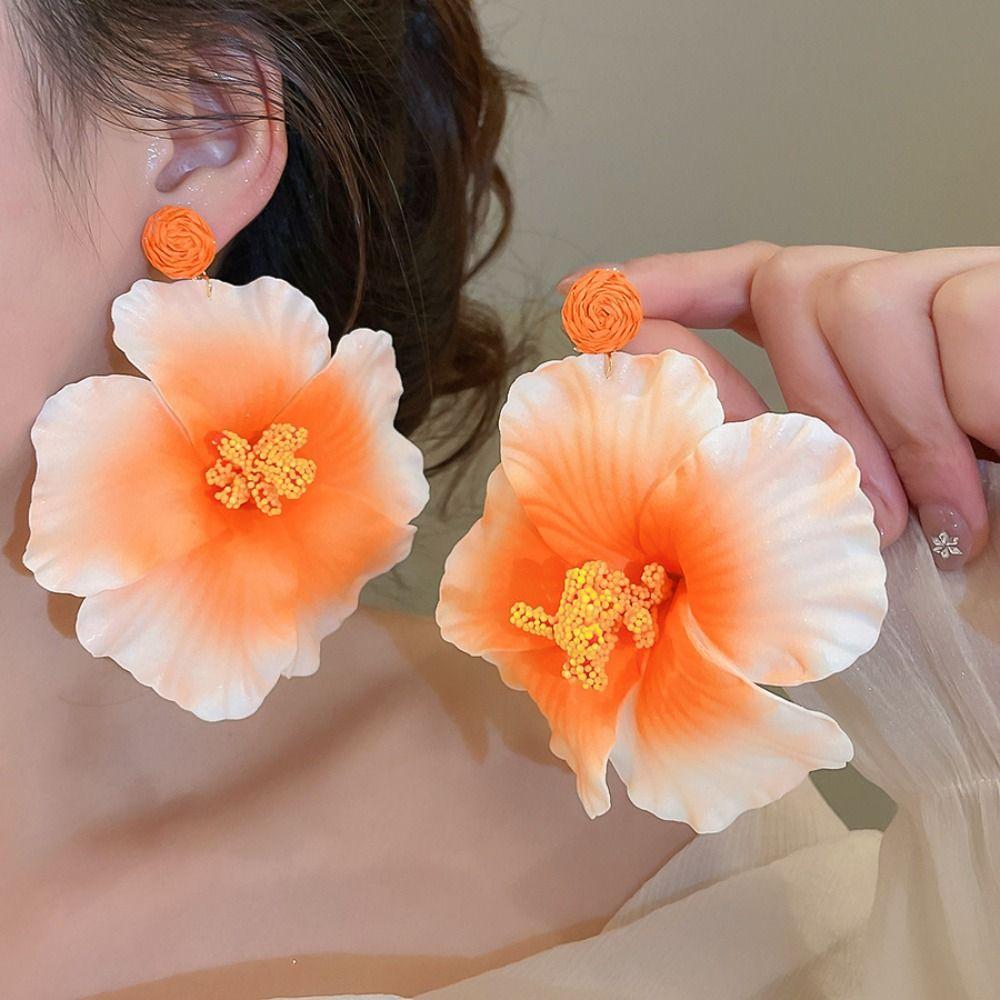 Zinc Zinc Alloy Simulated Flower Drop Earrings Silver Needle Lafite Grass Earrings Flower Earrings Women