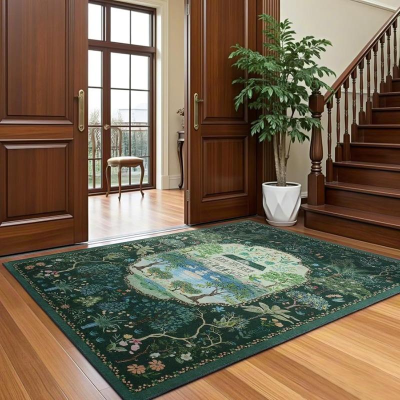 Modern Jungle Floral Living Room Carpet Dark Green Foldable Machine Washable Sofa Coffee Table Mat Advanced Luxury Bedroom Rug