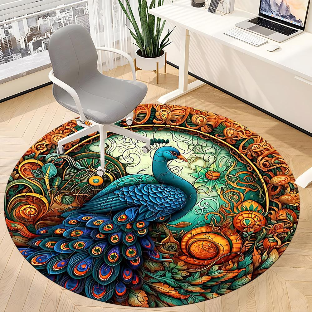 1pc Peacock Garden Office Round Area Rug, Under Office Chairs Bedroom Living Room Home Decor, Room Deco, Available in Various Sizes