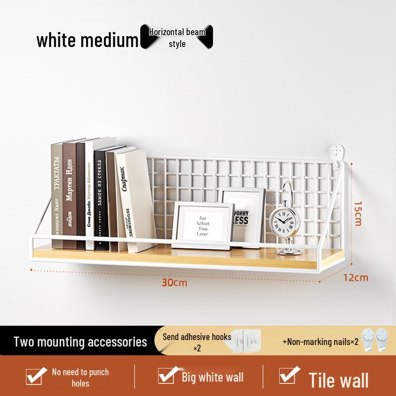 Punch-Free Wall Shelf: Cosmetic Storage with Key Hanger Hooks for Bedroom/Bathroom.