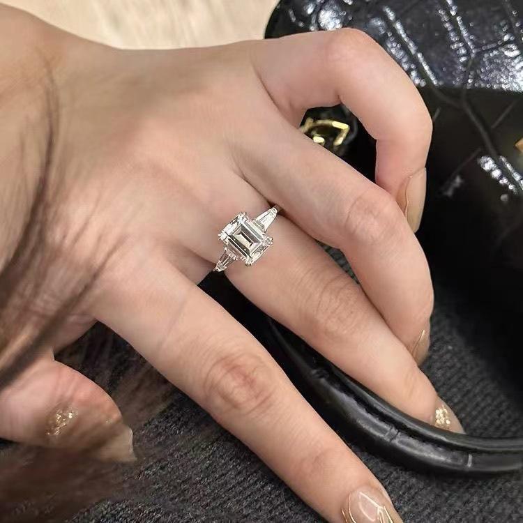 Large Moissanite Princess Square Diamond Open Ring, High-End Luxurious Fashion Accessory