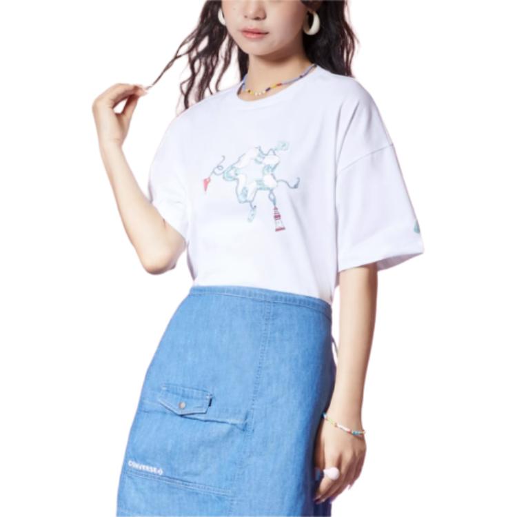 Women's Converse T-Shirts Women's White Crew Neck Moderate Straight Fit