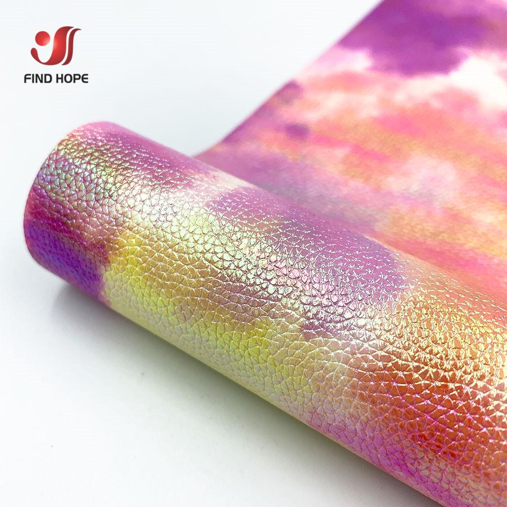 Rosy clouds Tie-dye PU Leather Fabric Waterproof Shiny Faux Leathers for DIY Gift Craft Sewing Hair Bow Earring Making Material