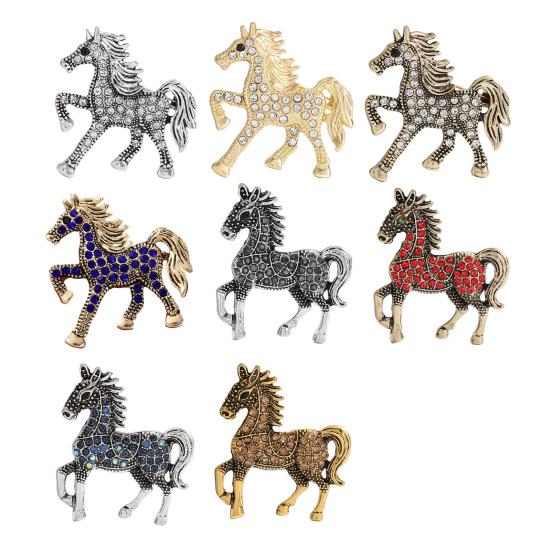 Retro Horse Brooch Rhinestone Inlaid Horse Pin Zodiac Year Animal Brooch Men Women Suit Accessory for Handbag Clothes Decoration