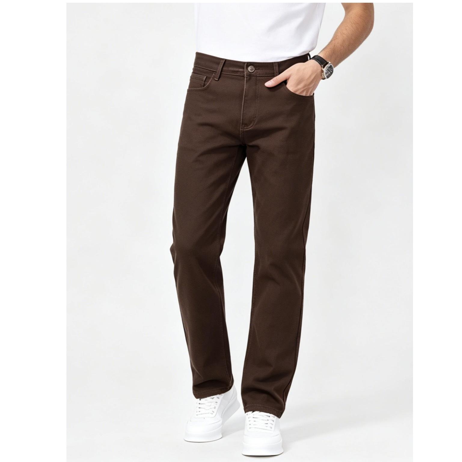 Brown retro washed jeans men`s summer