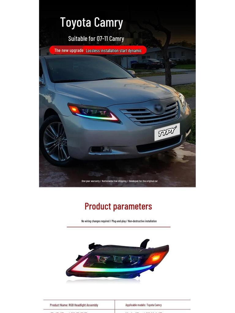 Camry Headlight Assembly with RGB Daytime Running Lights & Flowing Turn Signals (09-11 US Model)