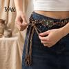 Braided Rope Waistband Bohemian Waist Belt for Women, Vintage Rhinestone Cord Handmade Ornament Chain, Adjustable Layered Belly Chain Dresses