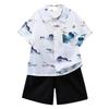 Trendy Summer Childrens Outfit For Boys Featuring Soft Cotton Short Sleeve Shirt And Shorts Set